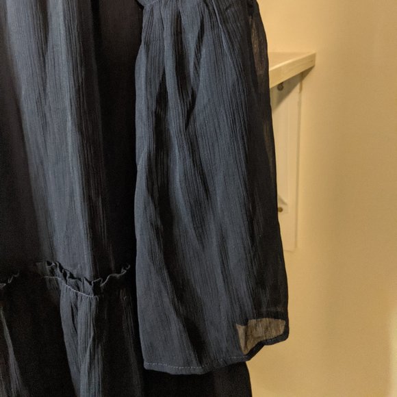 H&M Navy Boho Dress with Sheer Neckline and Bell Sleeves - Picture 3 of 6